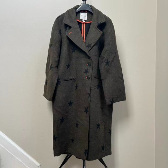 NWOT Anthropologie Wool Blend Green Star Double Face Trench Coat Olive Size M - Picture 6 of 14
